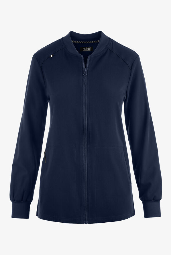 koi Next Gen Always in Motion Women's 2-Pocket STRETCH Contemporary Fit Scrub Jacket - Navy - 1