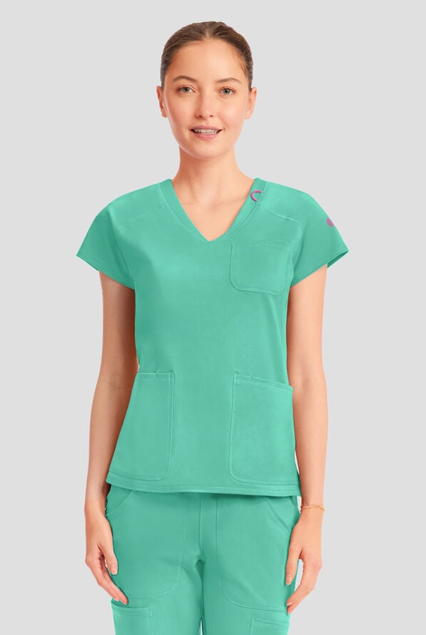 Med Couture Amp Knit Women's 3-Pocket STRETCH V-Neck Scrub Top - Mint Condition - 2