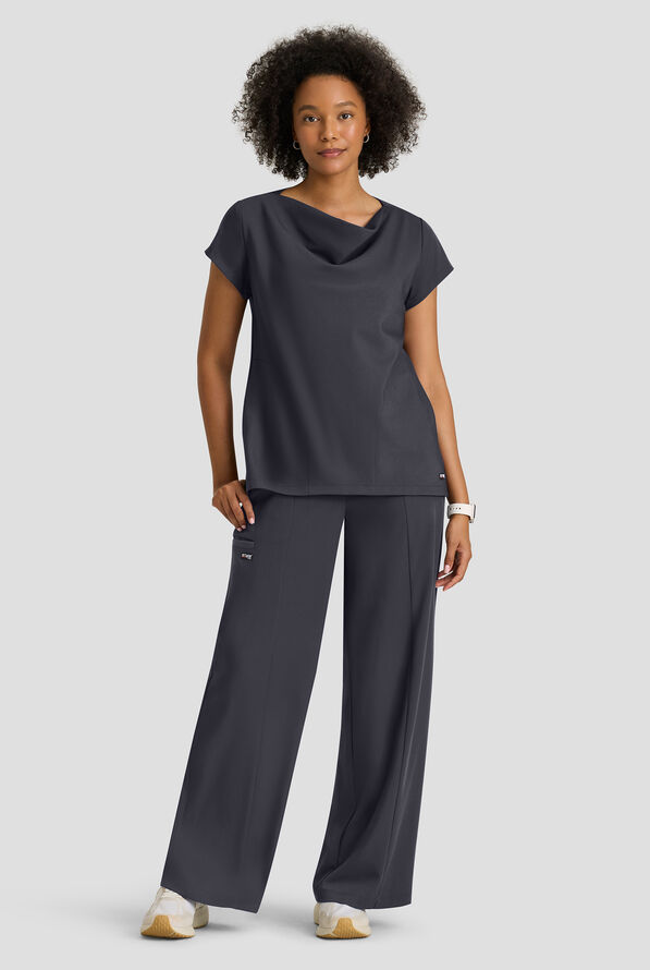 Grey's Anatomy by Barco Spandex STRETCH Emerson Women's 5-Pocket High-Rise Wide Leg Scrub Pants - Steel Gray - 3