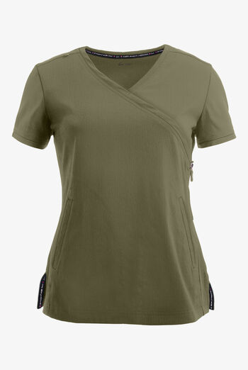 Blusa m&eacute;dica koi Lite&trade; Philosophy STRETCH estilo cruzado con 3 bolsillos y cremallera para mujer