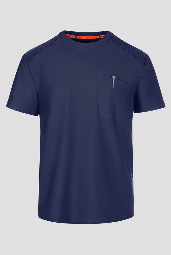 Infinity GNR8 Kinetic Knit Men's 1-Pocket STRETCH Tuckable Crew Neck Scrub Top - Navy - 1