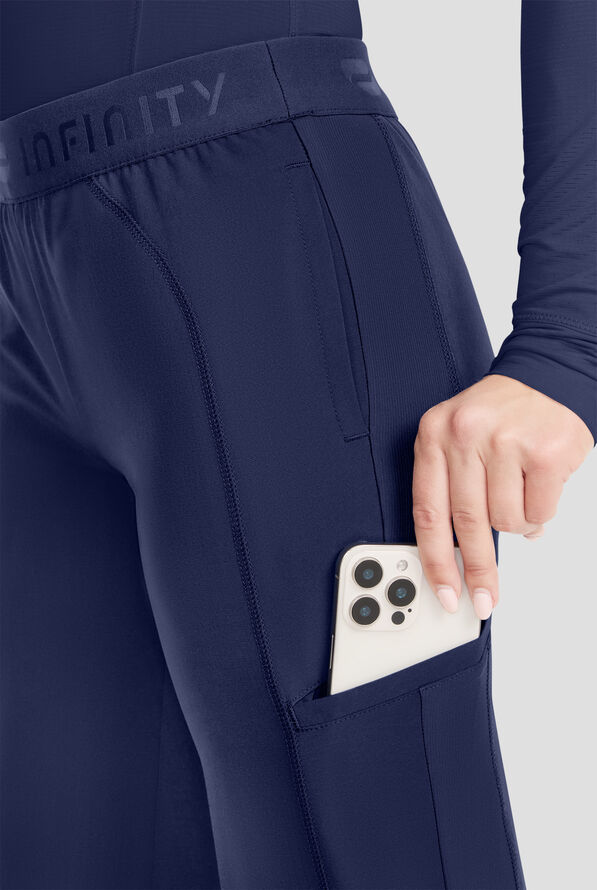 Pantalón médico Infinity GNR8 Knit STRETCH de tiro medio con piernas acampanadas y 5 bolsillos para mujer - Navy - 2
