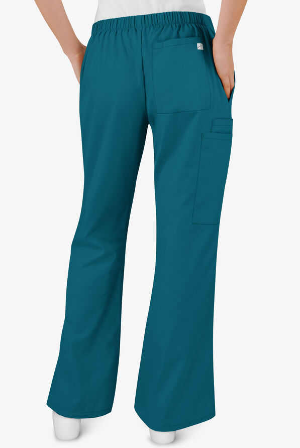 Butter-Soft Core Women's 4-Pocket Elastic Waist Back Drawstring Scrub Pants - Caribbean Blue - 2