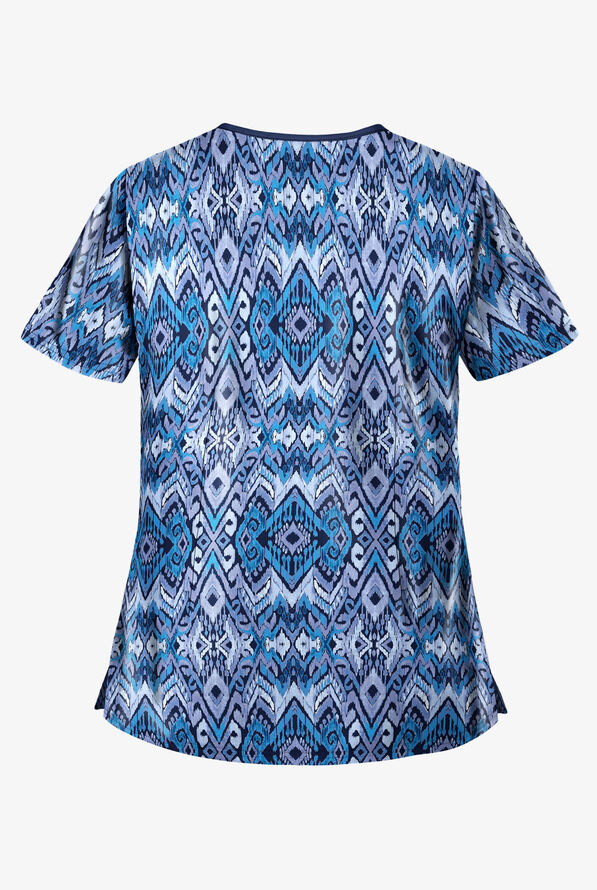 UA Best Buy Scrubs Cantik Ikat Navy Women's 4-Pocket Princess Seam Print Scrub Top - null - 2