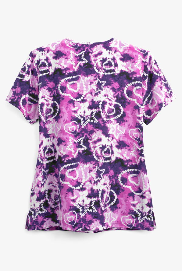 Blusa médica estampada Green Town Heart Tie Dye STRETCH con cuello en V y 3 bolsillos para mujer - null - 2