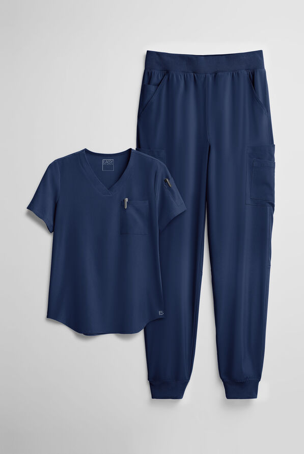 Easy STRETCH Women's 10-Pocket Scrub Set - Navy - 1