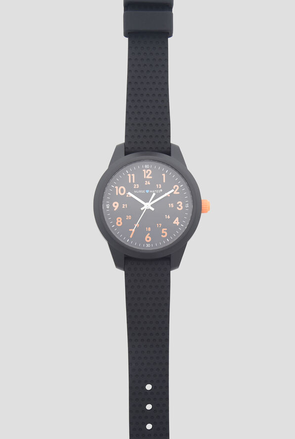 Nurse Mates Textured Sport Watch Black/Orange Silicone Strap Watch - Black - 1