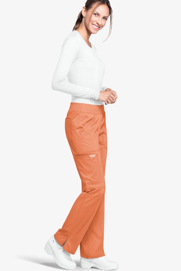 Cherokee Workwear Revolution Women's 4-Pocket STRETCH Pull-On Cargo Scrub Pants - Papaya Juice - 2