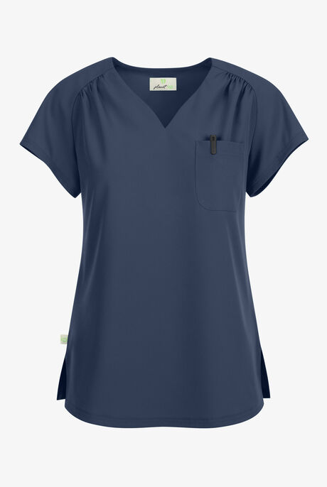 Planet koi Kallani Women's 1-Pocket STRETCH Rouched Shoulder Jewel Neck Scrub Top