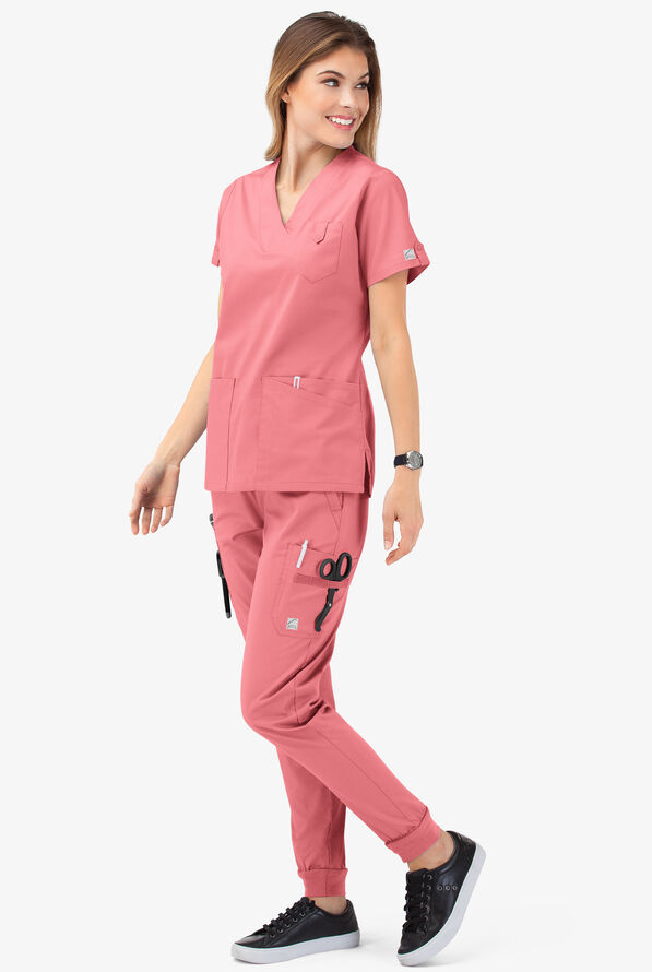 Butter-Soft STRETCH Women's 6-Pocket V-Neck Scrub Top - Guava Fizz - 7