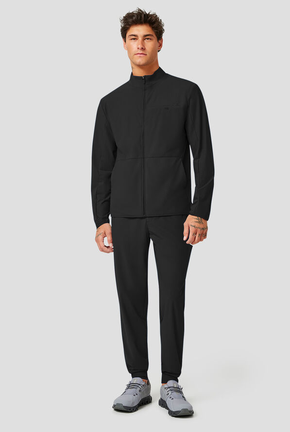 Infinity Pursuit Men's 3-Pocket STRETCH Front Zip Warm-Up Scrub Jacket - Black - 5