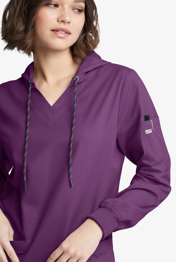 Sudadera m&eacute;dica manga larga Butter-Soft Originals con capucha y 5 bolsillos para mujer - Eggplant - 5