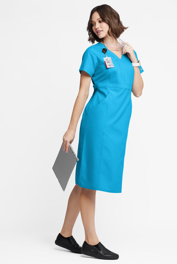 Butter-Soft Originals Women's 4- Pocket V-Neck Empire Waist Dress - Turquoise - 4