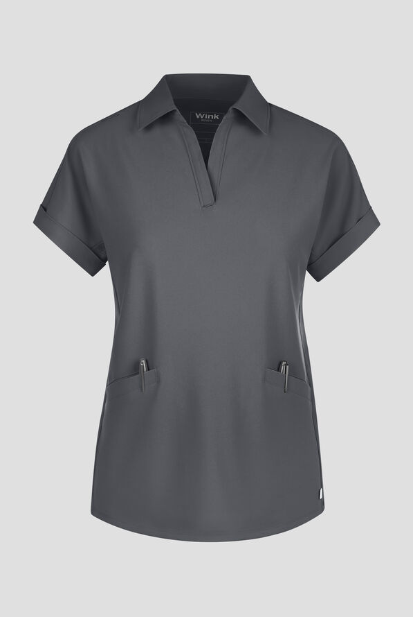 Wink Renew Women's 2-Pocket STRETCH Dolman Sleeve Shirt Collar Scrub Top - Pewter - 1