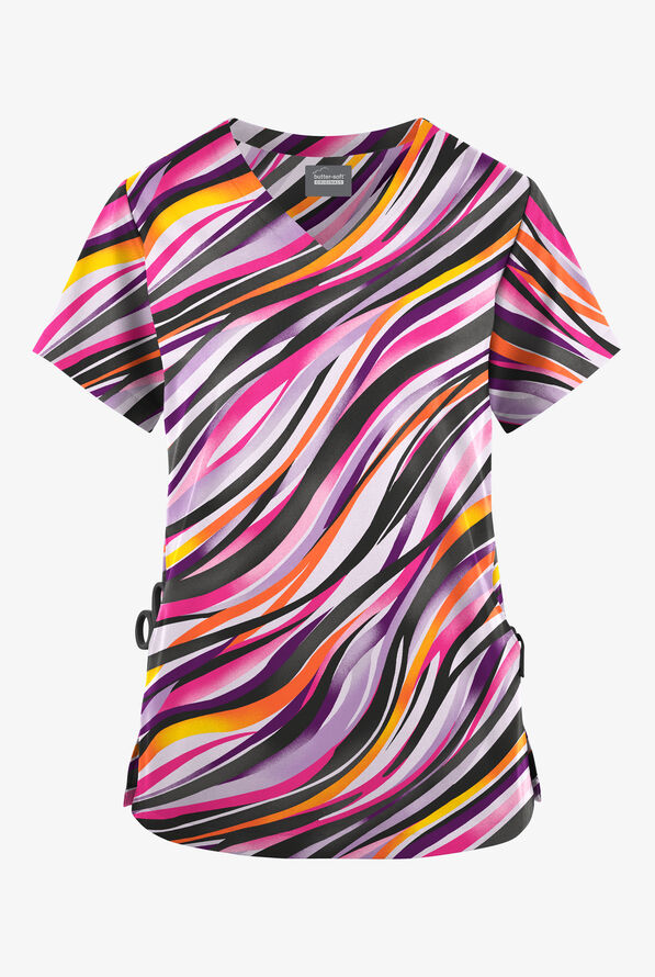 Butter-Soft Originals Color Waves Women's 2-Pocket V-Neck Print Scrub Top - null - 1
