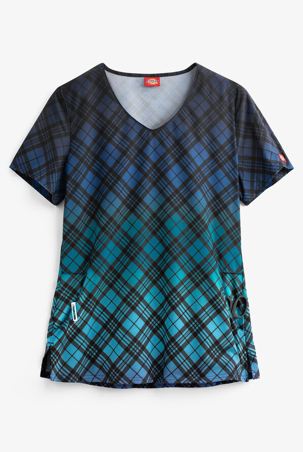 Dickies EDS Fading Plaid Women's 2-Pocket V-Neck Print Scrub Top - null - 1