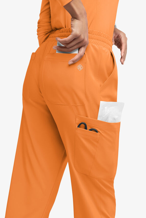 Easy STRETCH Naya Women’s Natural Waist 6-Pocket Straight Leg Scrub Pants - Petite - Apricot Crush/Radiant Red - 4