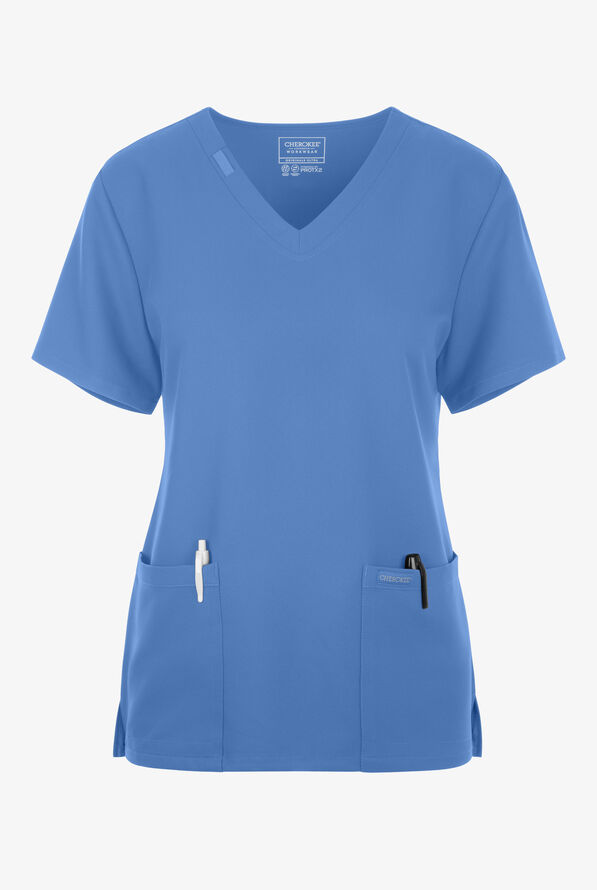 Cherokee Workwear Originals Ultra Women's 2-Pocket V-Neck Scrub Top - Ceil Blue - 1