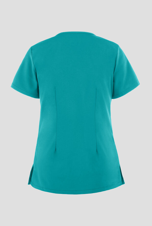 Easy STRETCH Lina Mitered Women's 4-Pocket V-Neck Scrub Top - Teal - 3