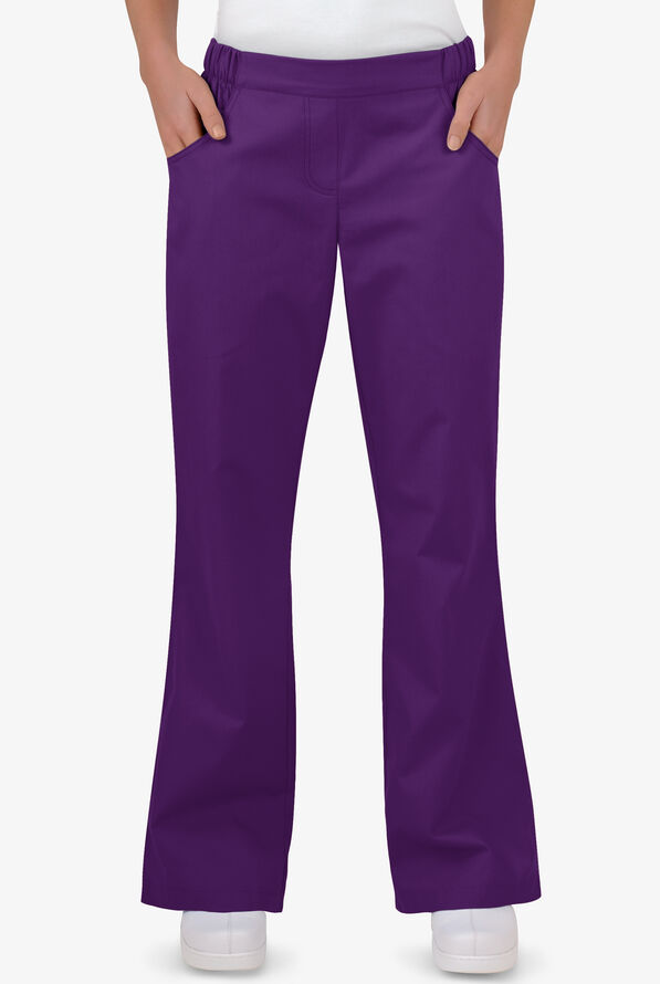 Butter-Soft Core Women's 5-Pocket Bootcut Mid Rise Scrub Pants - Petite - Eggplant - 1
