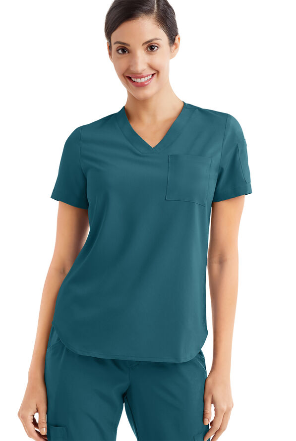 Tafford Active STRETCH Chloe Women's 3-Pocket V-Neck Tuck-In Scrub Top - Caribbean Blue - 1