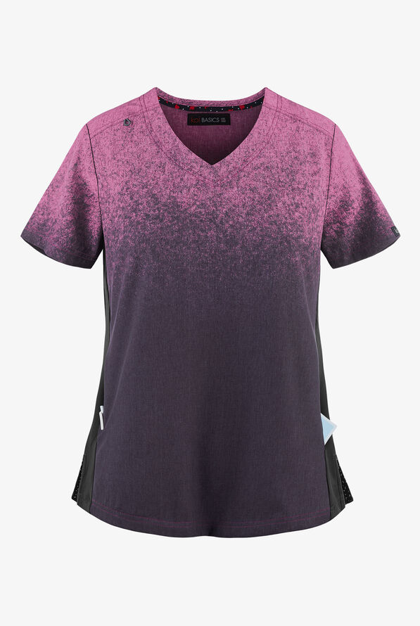 koi Basics Cali Ombre Heather Azalea Pink/ Charcoal V-Neck Print Scrub Top - null - 1
