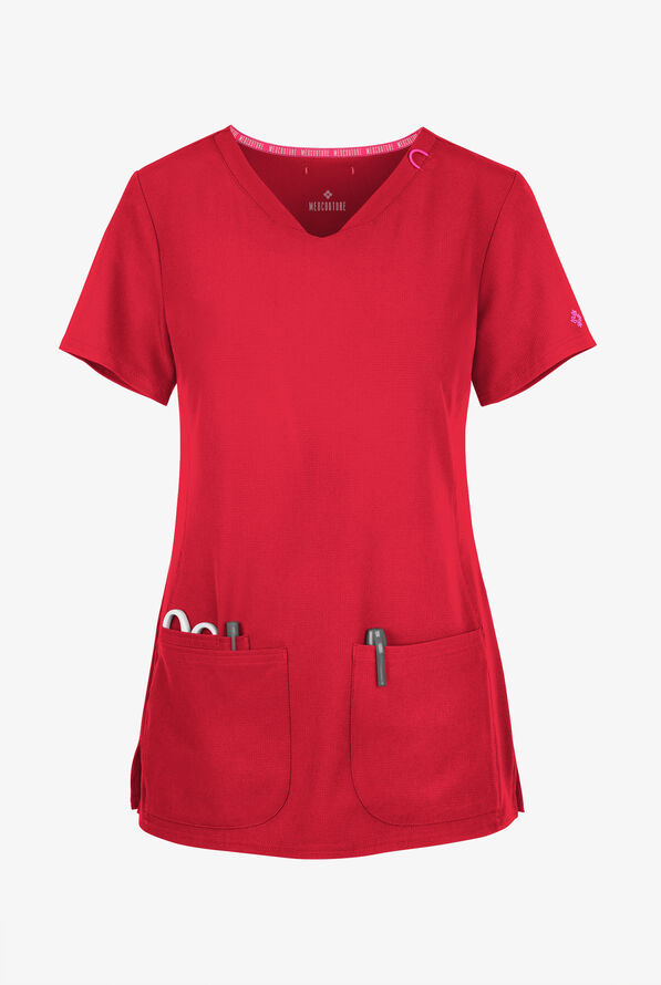 Med Couture Amp Women's 3-Pocket STRETCH V-Neck Scrub Top - Solar Flare - 1