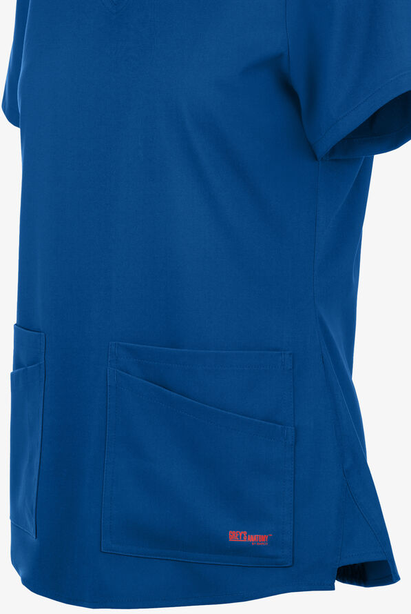 Blusa m&eacute;dica Grey&rsquo;s Anatomy Spandex STRETCH con cuello en V y 4 bolsillos para mujer - Royal - 4
