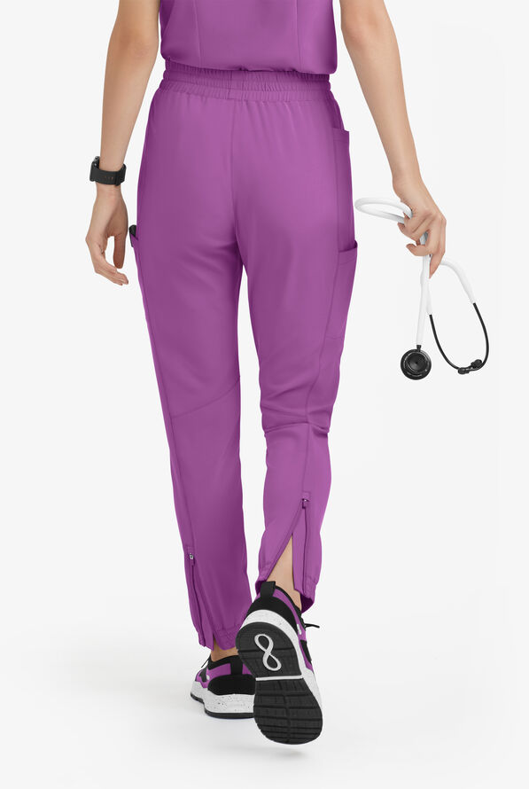 Pantal&oacute;n m&eacute;dico Easy STRETCH Kourtney estilo jogger con piernas delgadas modernas y 5 bolsillos para mujer - Petite - Purple Swirl - 2