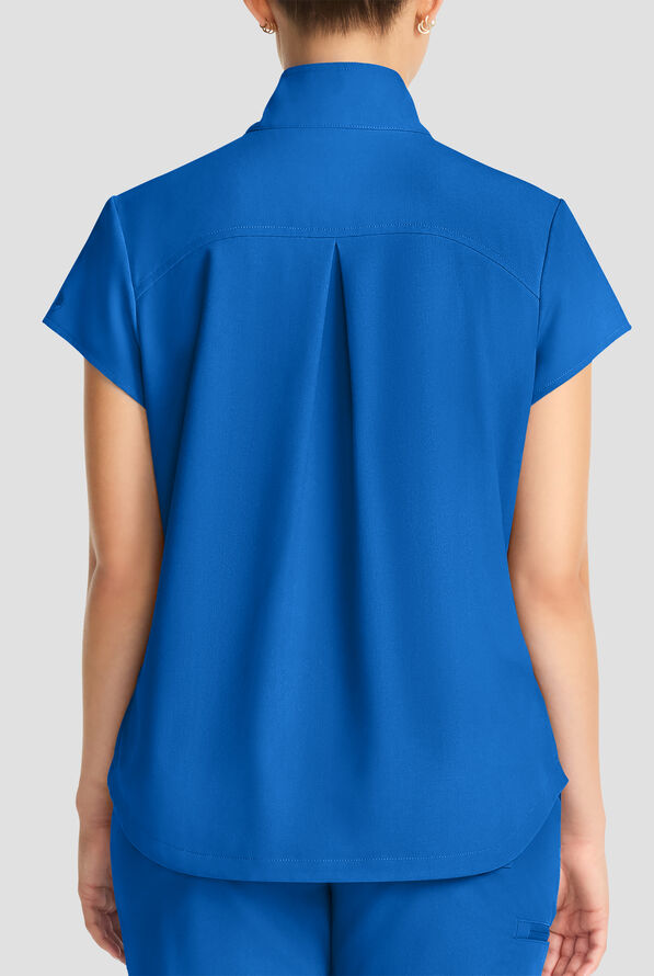 Healing Hands Quest Women's 1-Pocket STRETCH Tuck In Half Zip Collar Scrub Top - Royal - 4