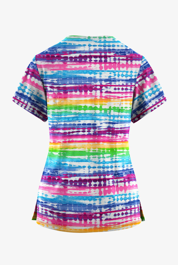 Butter-Soft Originals Rio Stripe Women's 2-Pocket Scallop Neck Print Scrub Top - null - 2