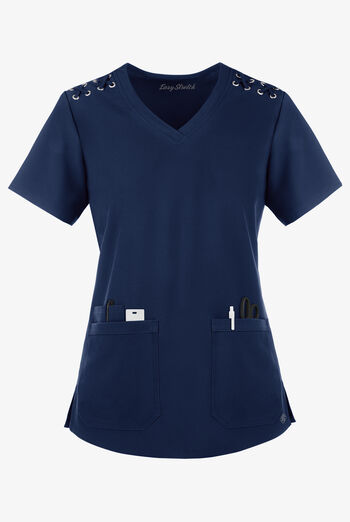 Blusa médica Easy STRETCH Leila con ojales con lazos y 3 bolsillos para mujer