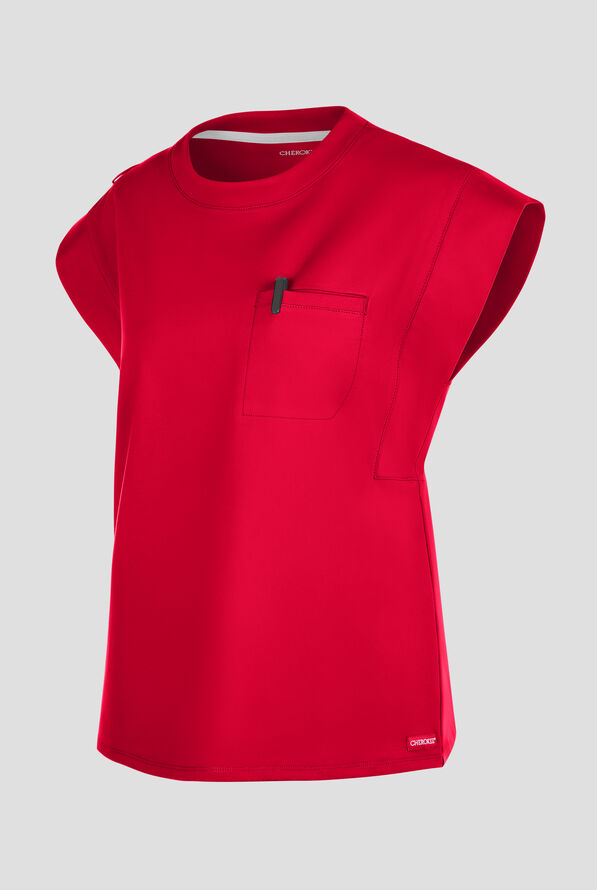 Cherokee Achieve Women's 1-Pocket STRETCH Raglan Sleeve Crew Neck Knit Scrub Top - Red - 2