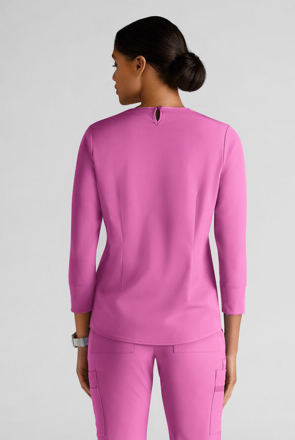 WhisperLite LYRA Women's 2-Pocket STRETCH 3/4" Sleeve Scrub Top - Magnesium Pink - 2