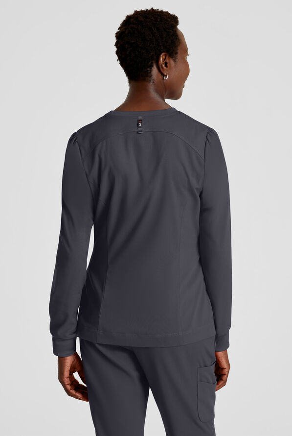 Grey's Anatomy by Barco Spandex STRETCH Millie Women's 3-Pocket Zip Front Warm Up Scrub Jacket - Steel Gray - 4