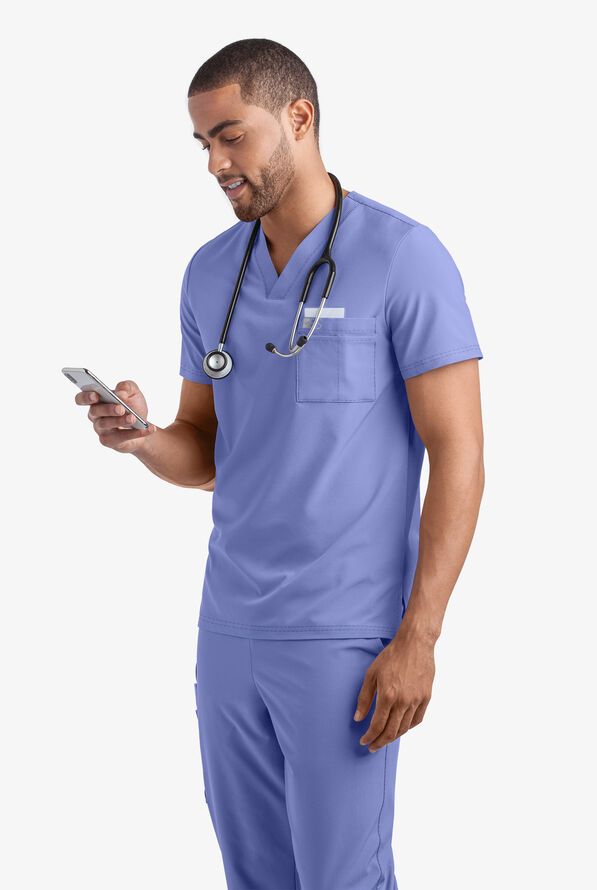 Easy STRETCH Riley Unisex 3-Pocket V-Neck Scrub Top - Ceil Blue - 2