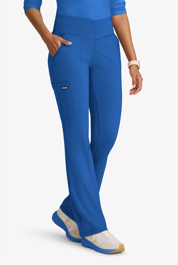 Grey's Anatomy by Barco Knit STRETCH Swift Women's 5-Pocket Fit & Flare Cargo Scrub Pants - Petite - Royal - 1