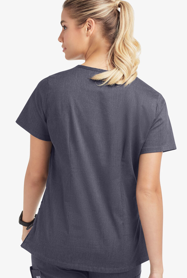 Blusa m&eacute;dica UA Butter-Soft STRETCH con ojales y 4 bolsillos para mujer - Indigo Denim - 4