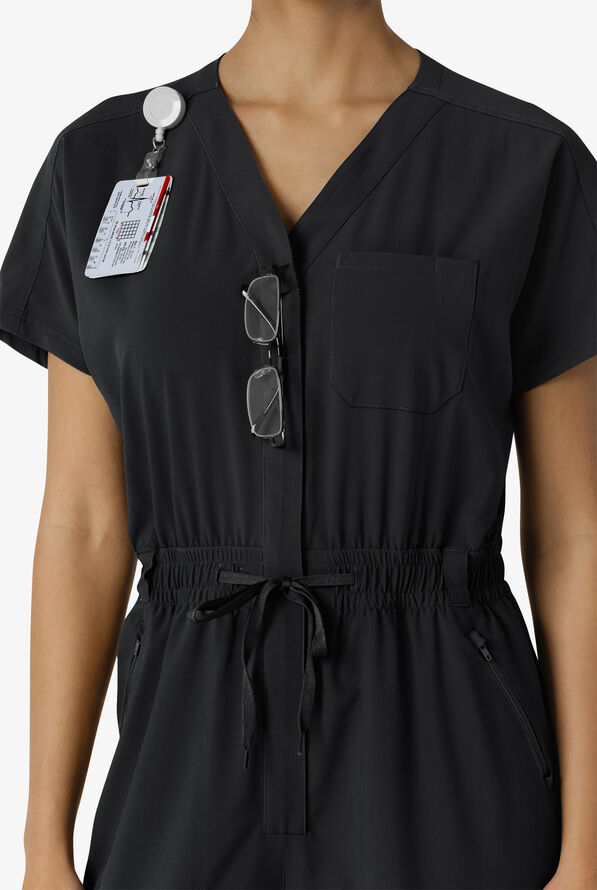 Wink Renew Women's 7-Pocket STRETCH V-Neck Cargo Jogger Jumpsuit - Black - 4