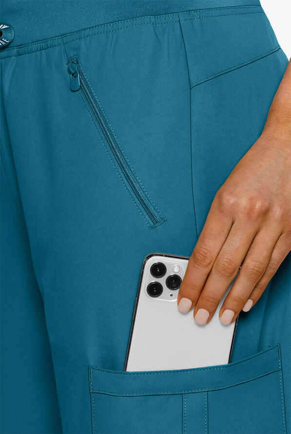 Med Couture Insight Women's 4-Pocket Zipper Cargo Pocket Scrub Pants - Caribbean Blue - 3