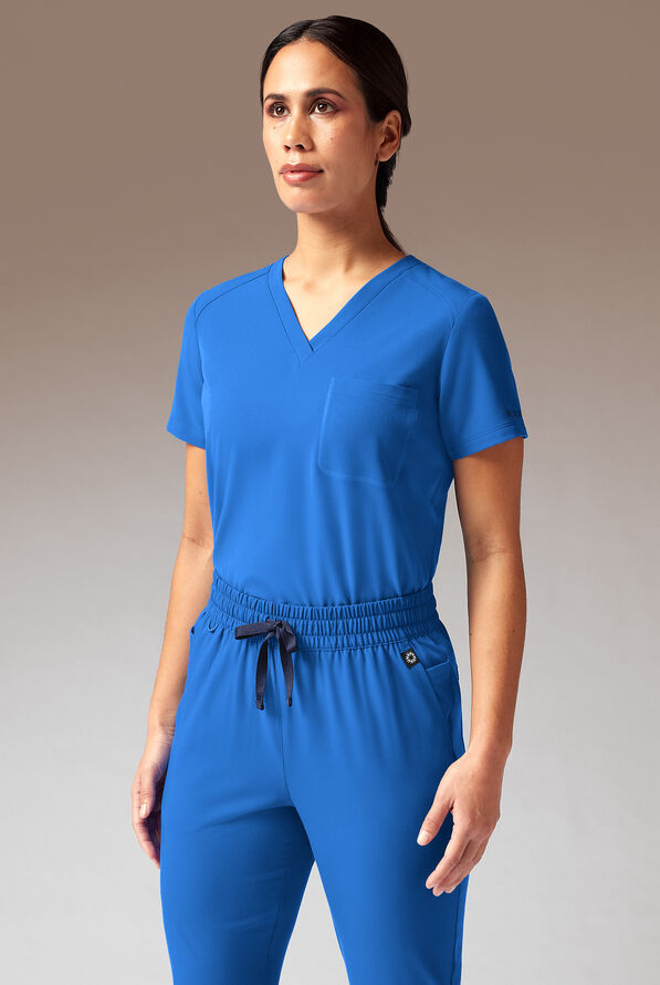 Hypothesis Meta-Base Women’s Single Pocket V-Neck Tuck In/Wear Out Scrub Top - Royal - 3