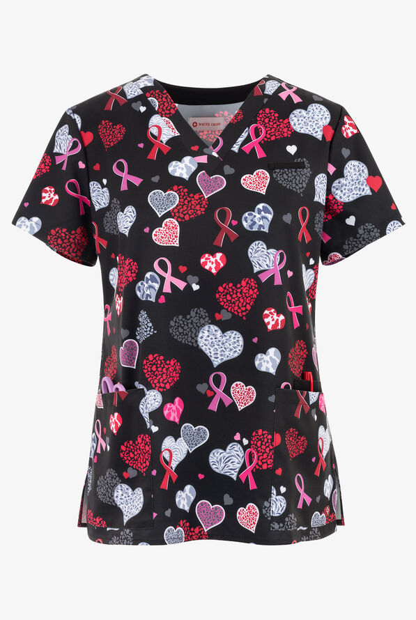 White Cross Fierce Hope Cancer Awareness Women's 3Pocket Stretch V