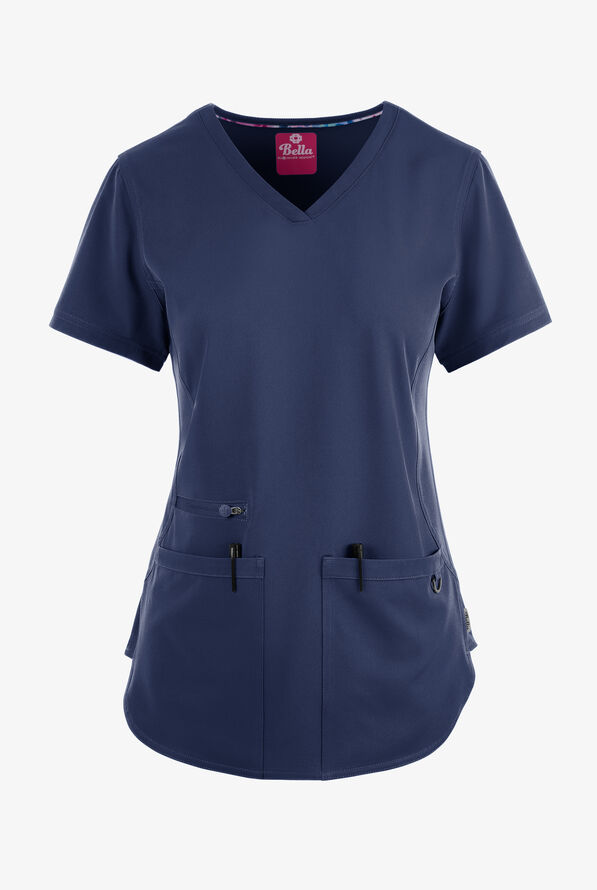 Blusa médica Bella by Zavate Daisy STRETCH con paneles laterales acanalados y 3 bolsillos para mujer exclusiva de UA - Navy - 1