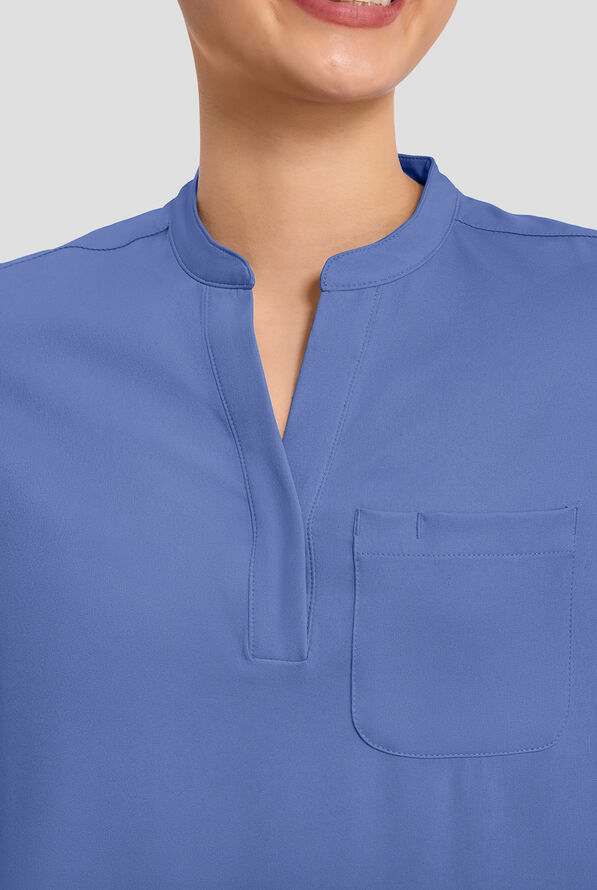 HH Works by Healing Hands Macy Women's 1-Pocket STRETCH Mandarin Collar Tuck In Scrub Top - Ceil Blue - 3