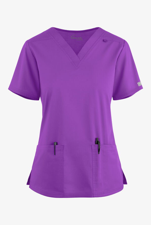 Butter-Soft STRETCH Women's 4-Pocket V-Neck Scrub Top - Wild Plum - 1