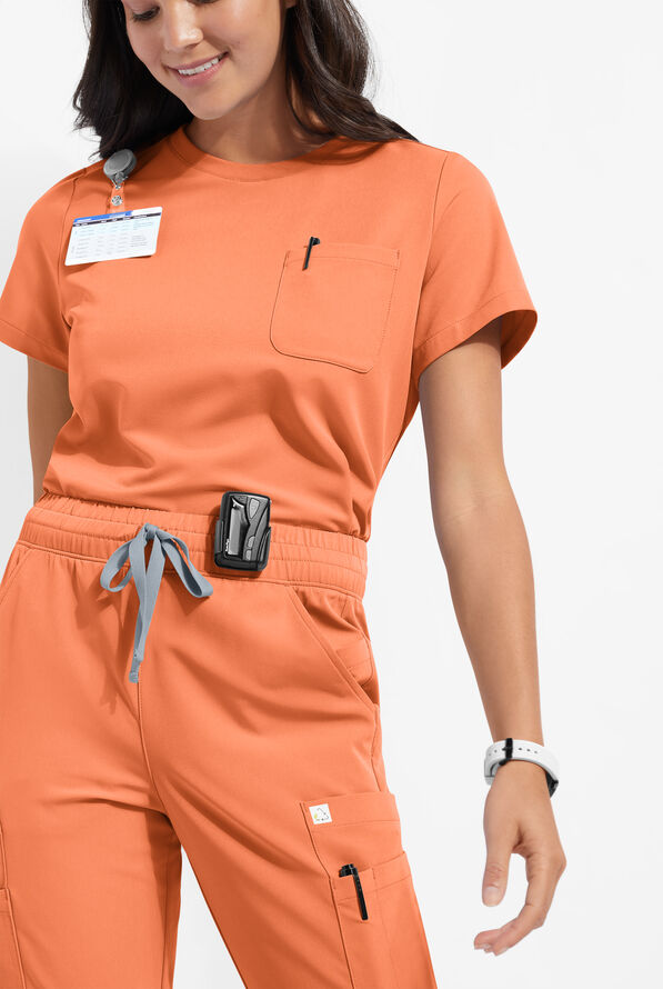 ReSurge Citrine Women's 1-Pocket Crew Neck Tuck In / Wear Out Scrub Top - Coral Haze - 1