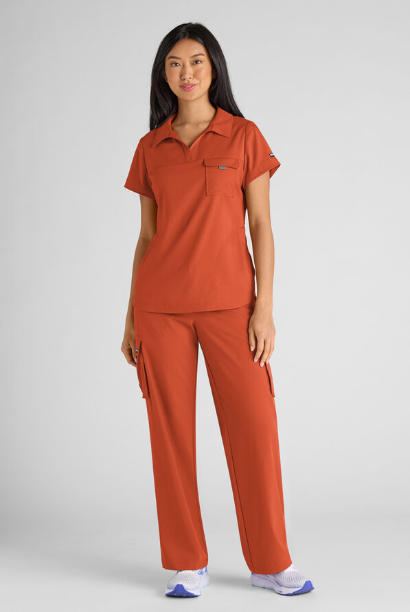 Grey's Anatomy by Barco Emerge Emery Women's 3-Pocket STRETCH Collar V-Neck Scrub Top - Warm Sienna - 6