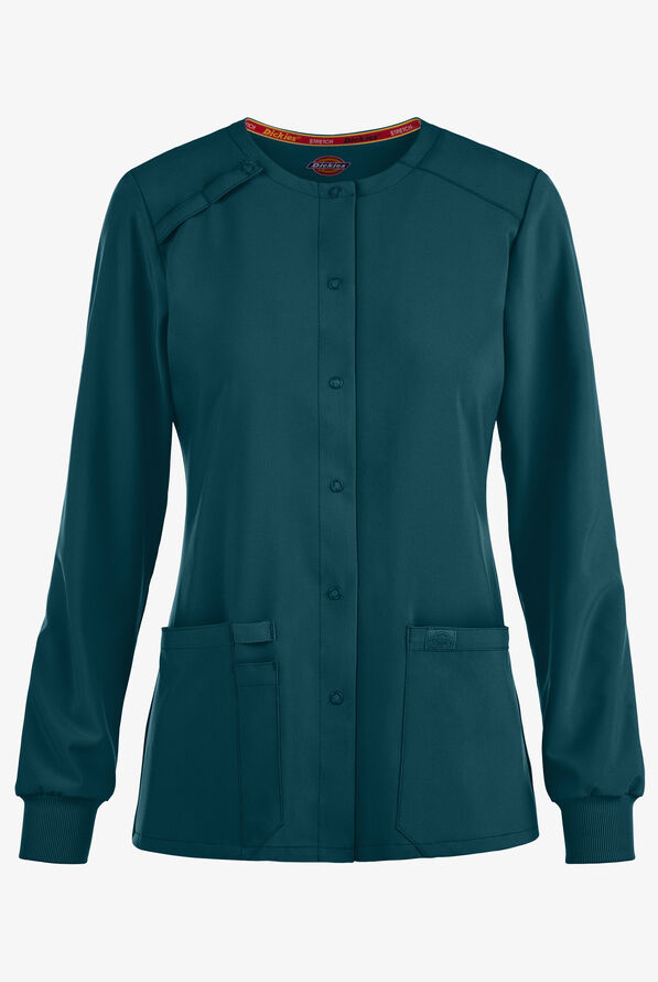 Dickies EDS Essentials Women's 2-Pocket STRETCH Snap Front Scrub Jacket - Caribbean Blue - 1