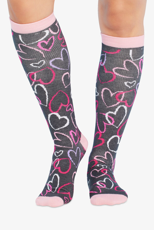 Cherokee Sketch Hearts Women's 10-15 mmHg Light Compression Socks - null - 1
