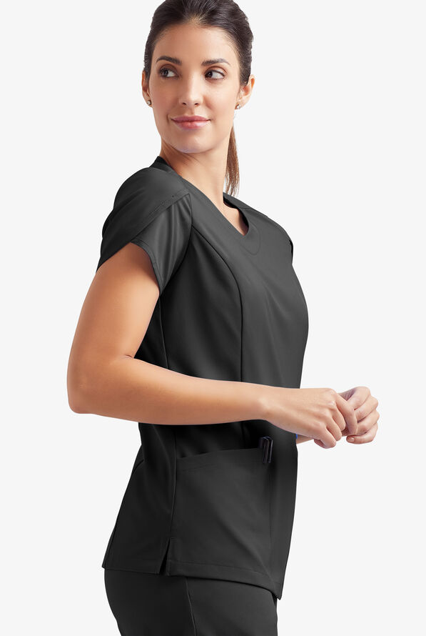 Blusa m&eacute;dica Easy STRETCH Daisy con cuello en V y 4 bolsillos para mujer - Onyx Black - 7